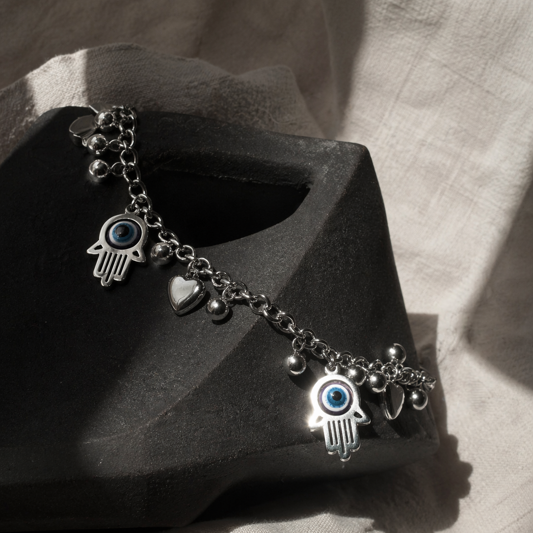 Evil Eye Heart Cluster Bracelet