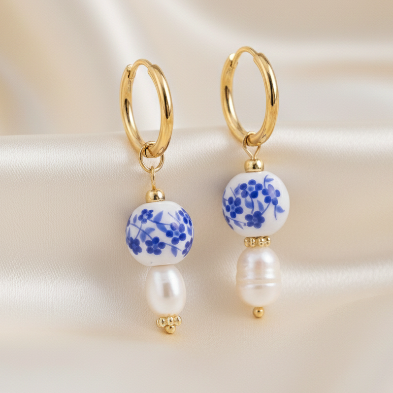 Porcelain Bloom Asymmetric Earrings