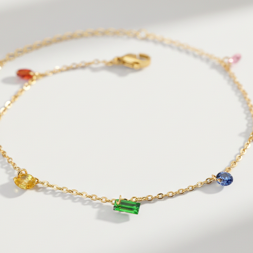 Asymmetric Crystal Anklet