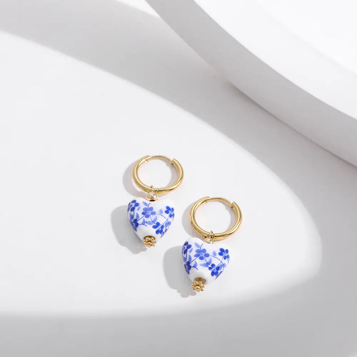 Porcelain Heart Hoops