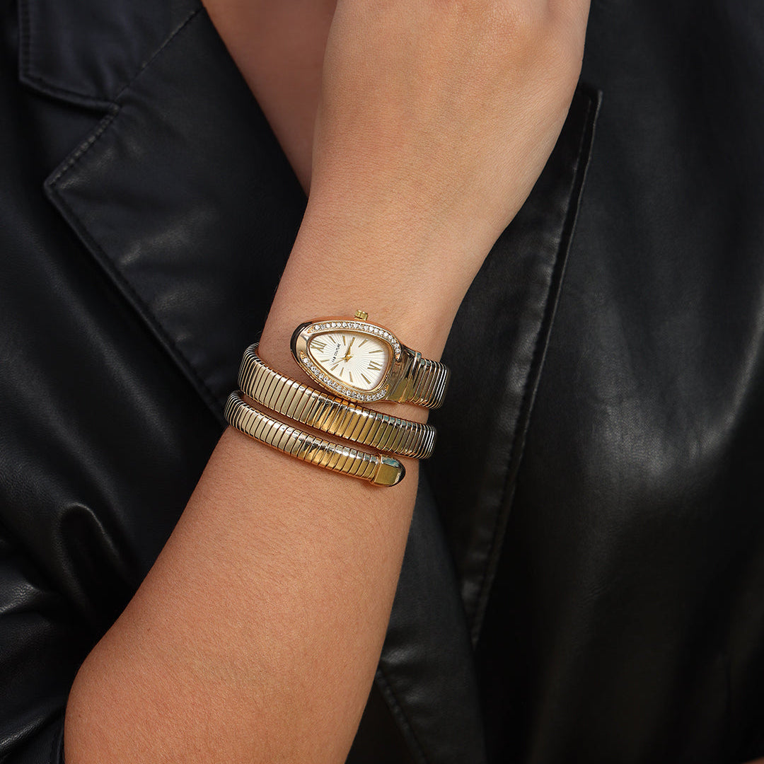 Serpenti Watch Gold and White Wrap Quartz Watch Yellow gold and steel Serpenti Tubogas Watch White with  main image 2