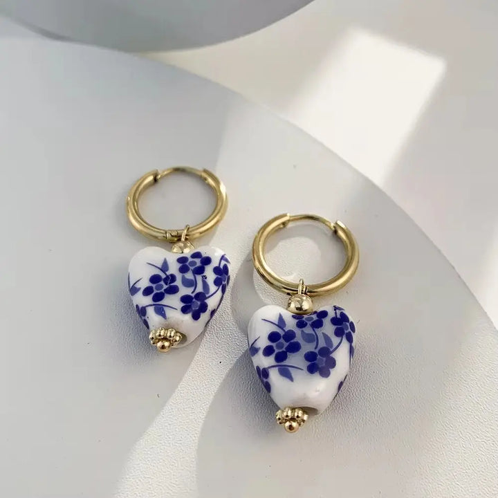 Porcelain Heart Hoops
