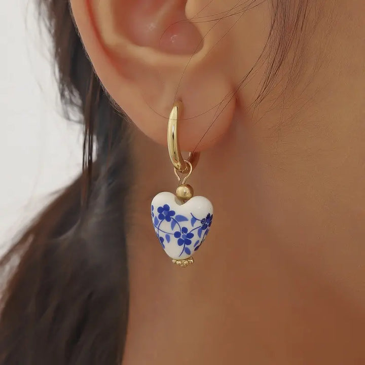 Porcelain Heart Hoops