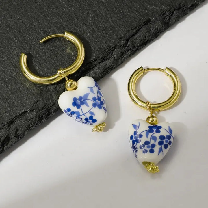 Porcelain Heart Hoops