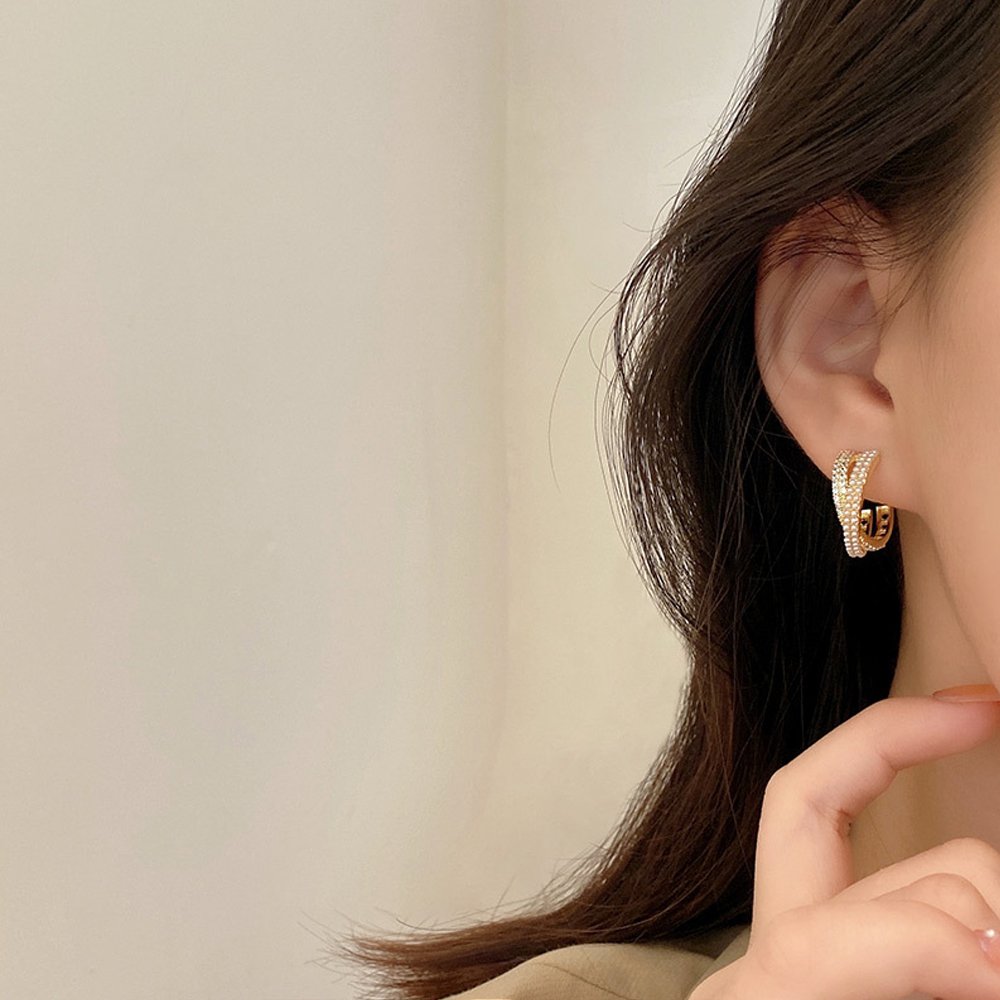 Studded Crisscross Hoops - Fab Couture