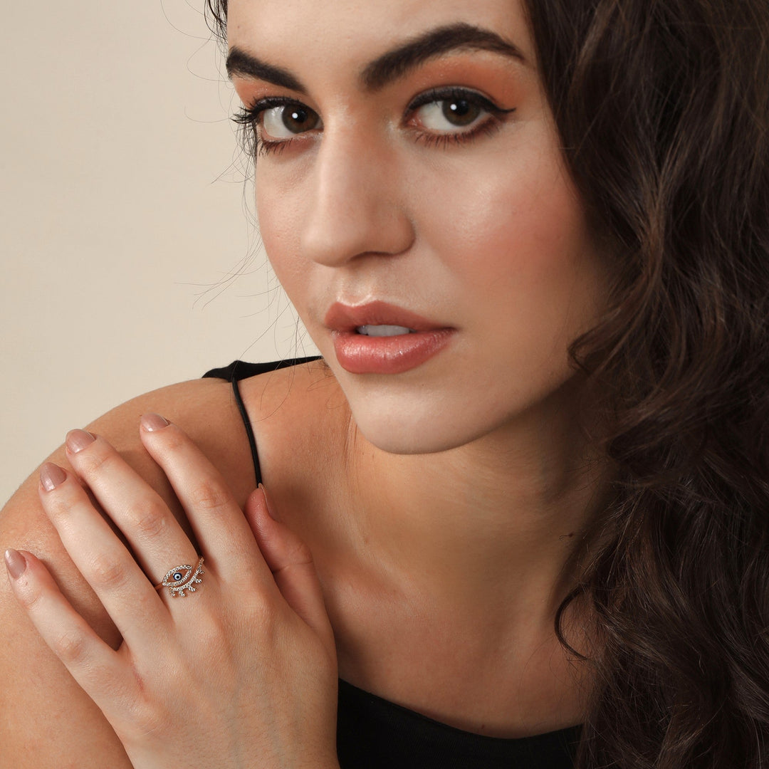 Studded Evil Eye Ring - Fab Couture